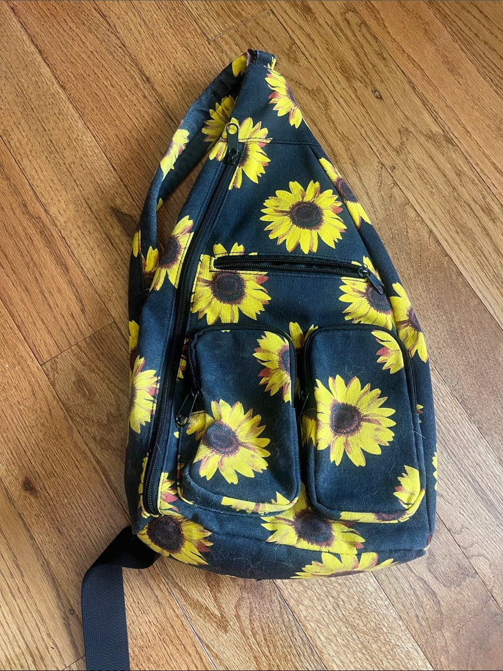 Sunflower Print Black Sling Bag for Men
